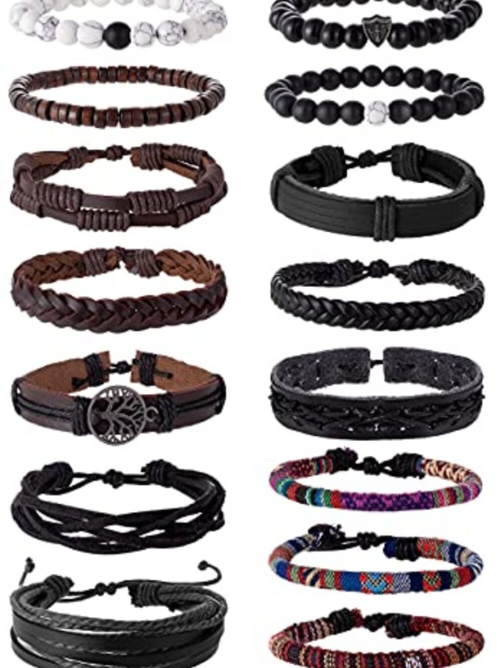 15Pcs Braided Leather Bracelet Boho Cuff Wrap String‎ Wood Bead Woven Ethnic